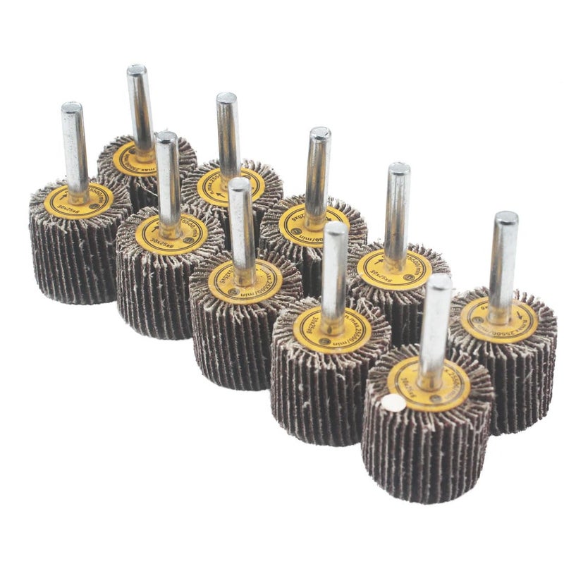 JUNLIXN 10 Pcs 30mm Flap Wheels, 1/4'' Shank 80 Grit Aluminum Oxide Grain Mounted Flap Sanding Wheel for Drill, Grinder, Rotary Tools - Image 4